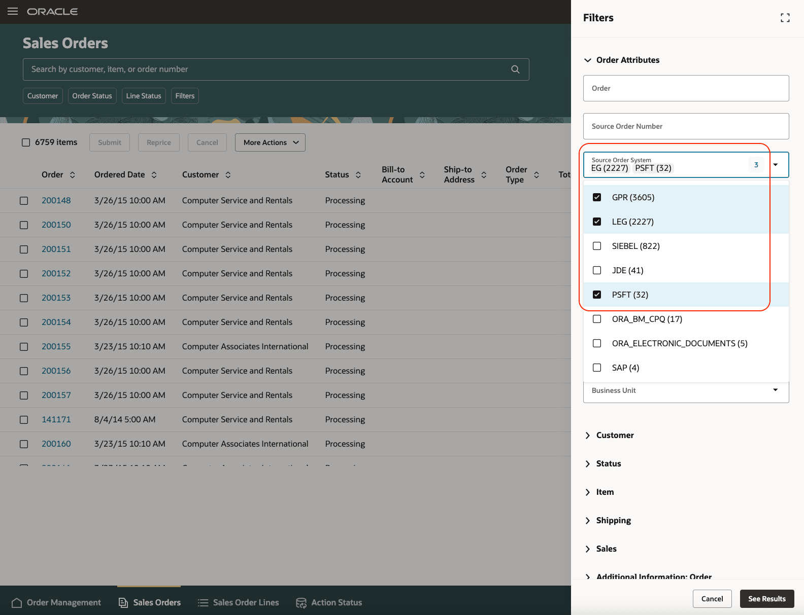 Close orders from one or more source order system
