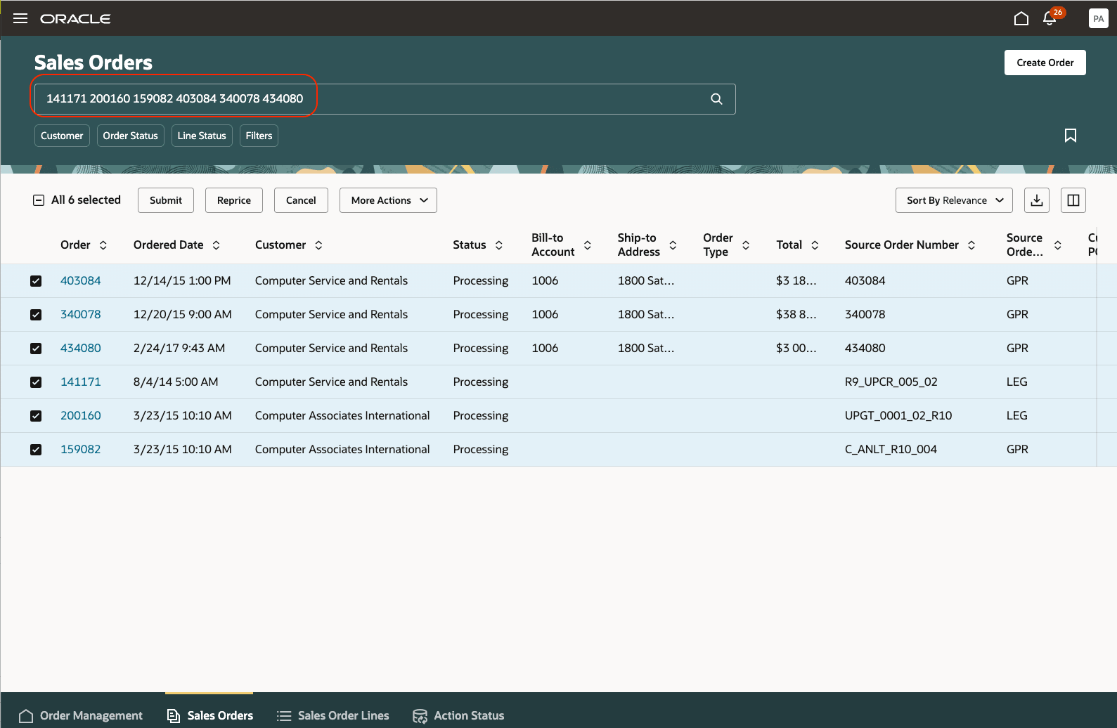 Close a set of orders