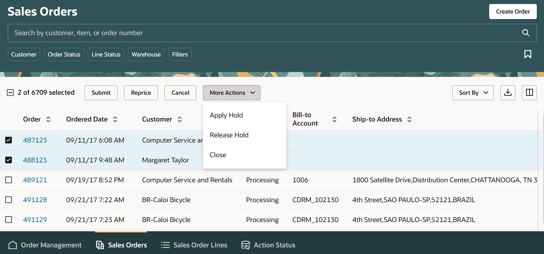 Sales Orders more actions to close