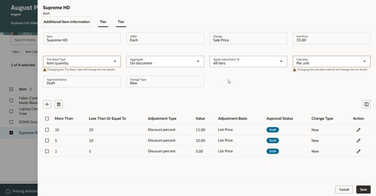 create a new price list in Draft status and that requires approval