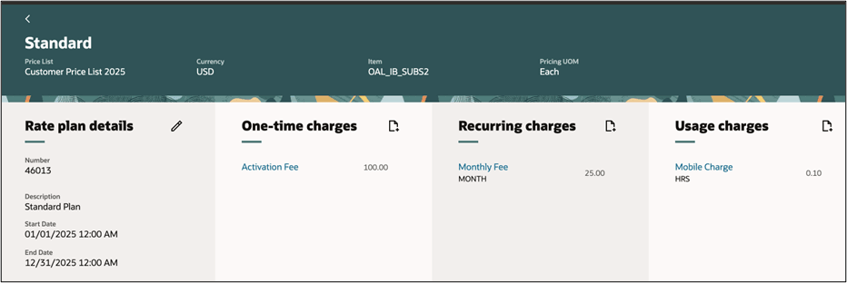 Subscriptions – Rate Plans view to create and manage rate plans for your subscriptions:
