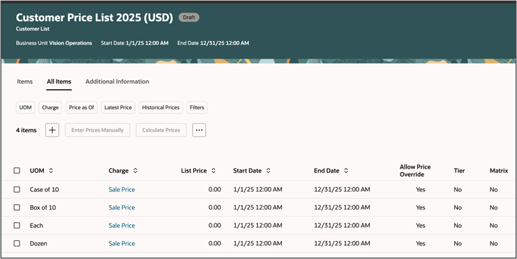 Enter Prices Manually