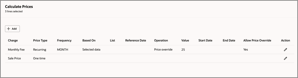 Calculate Prices dialog