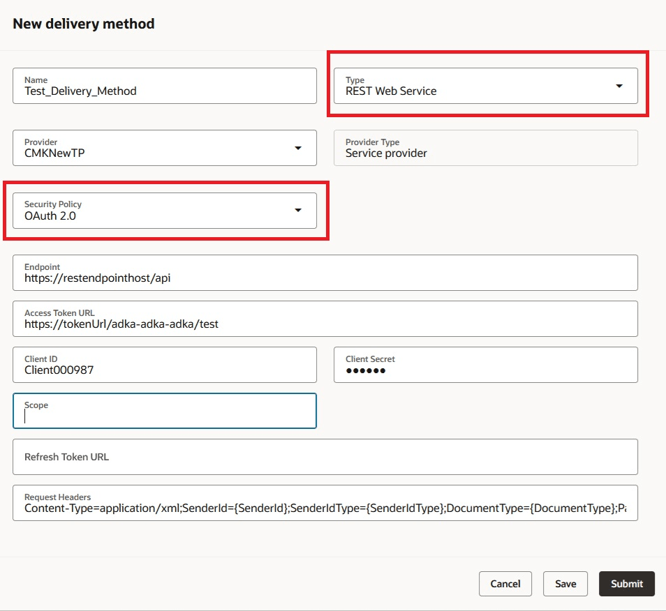 REST Web Service Delivery Method with OAuth Security