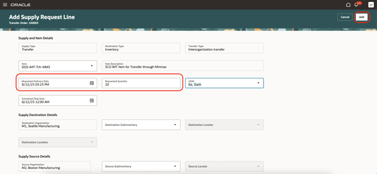 Quantity and Requested Delivery Date