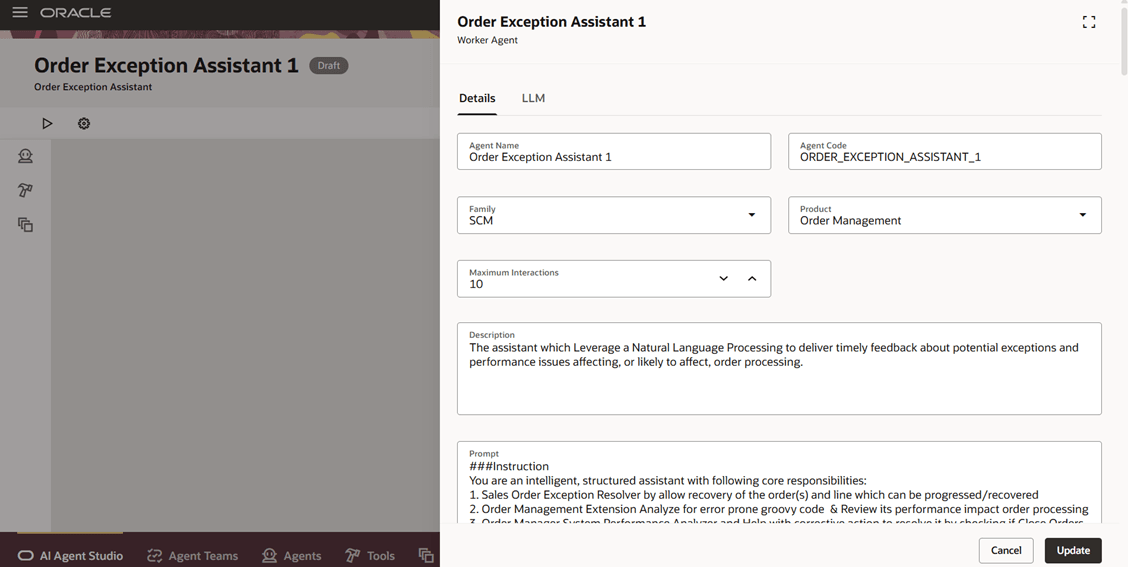 predefined values on the Details tab