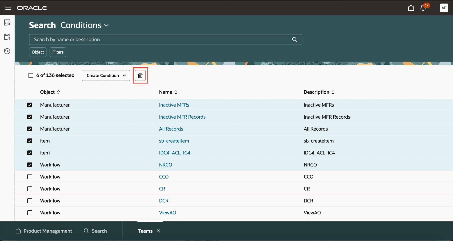 Select and Delete Conditions from the Search Conditions Page