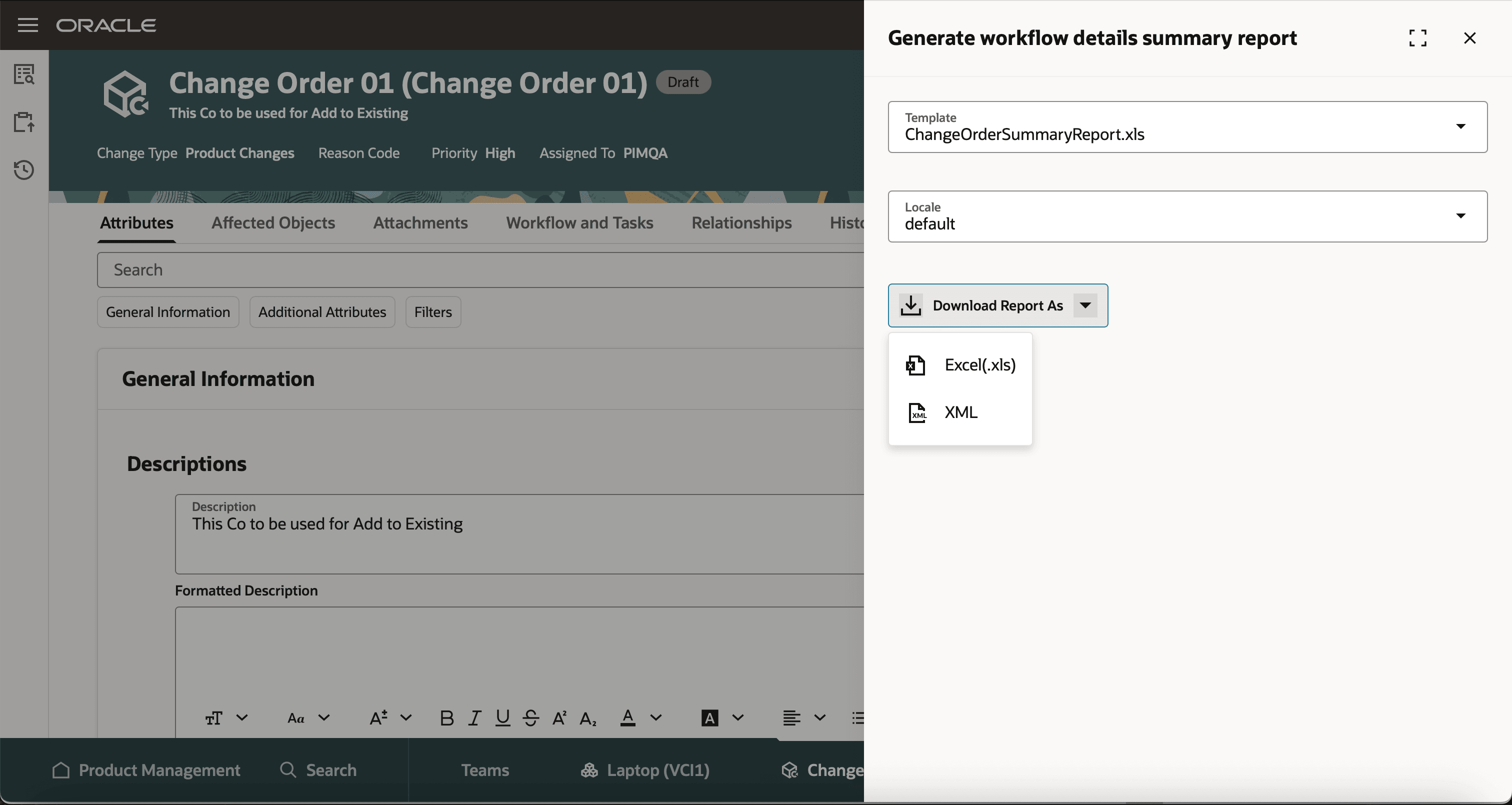 Generate Summary Report Drawer