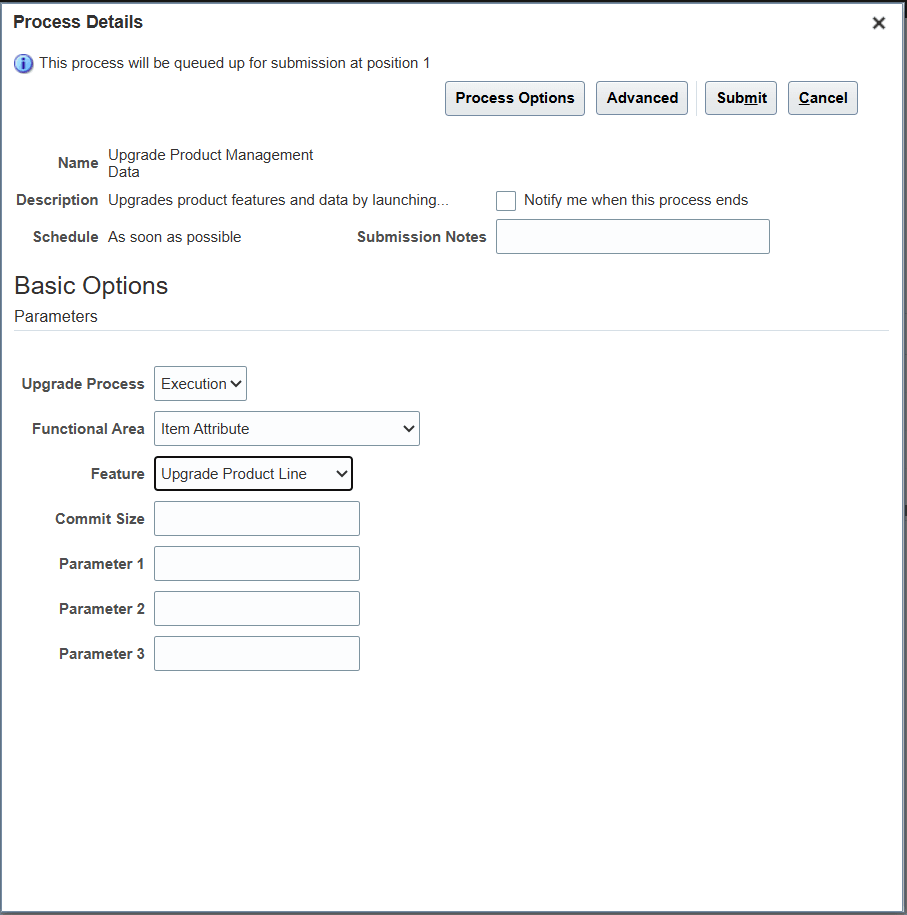 Upgrade Product Management Data ESS job