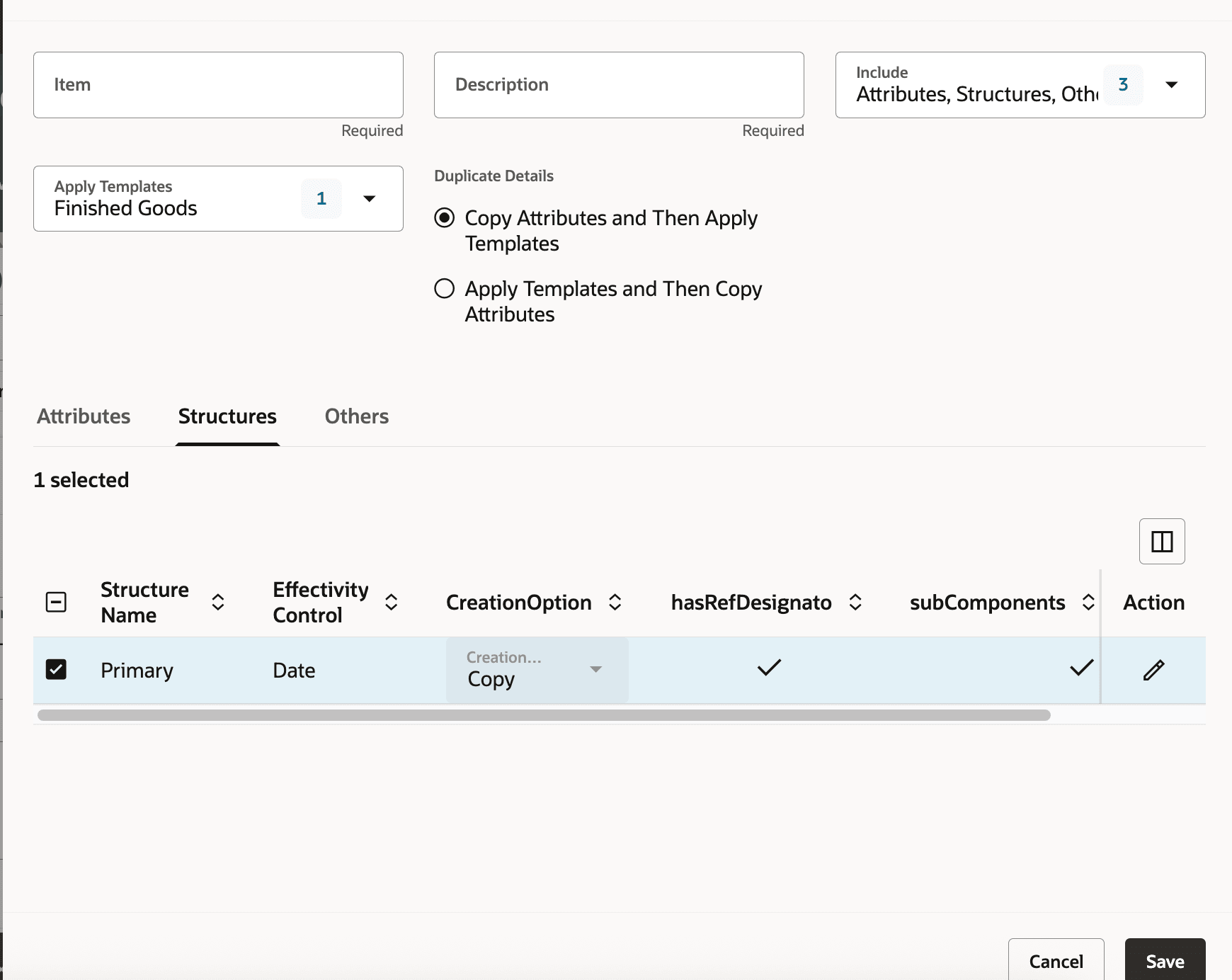 Copy from Structure Tab