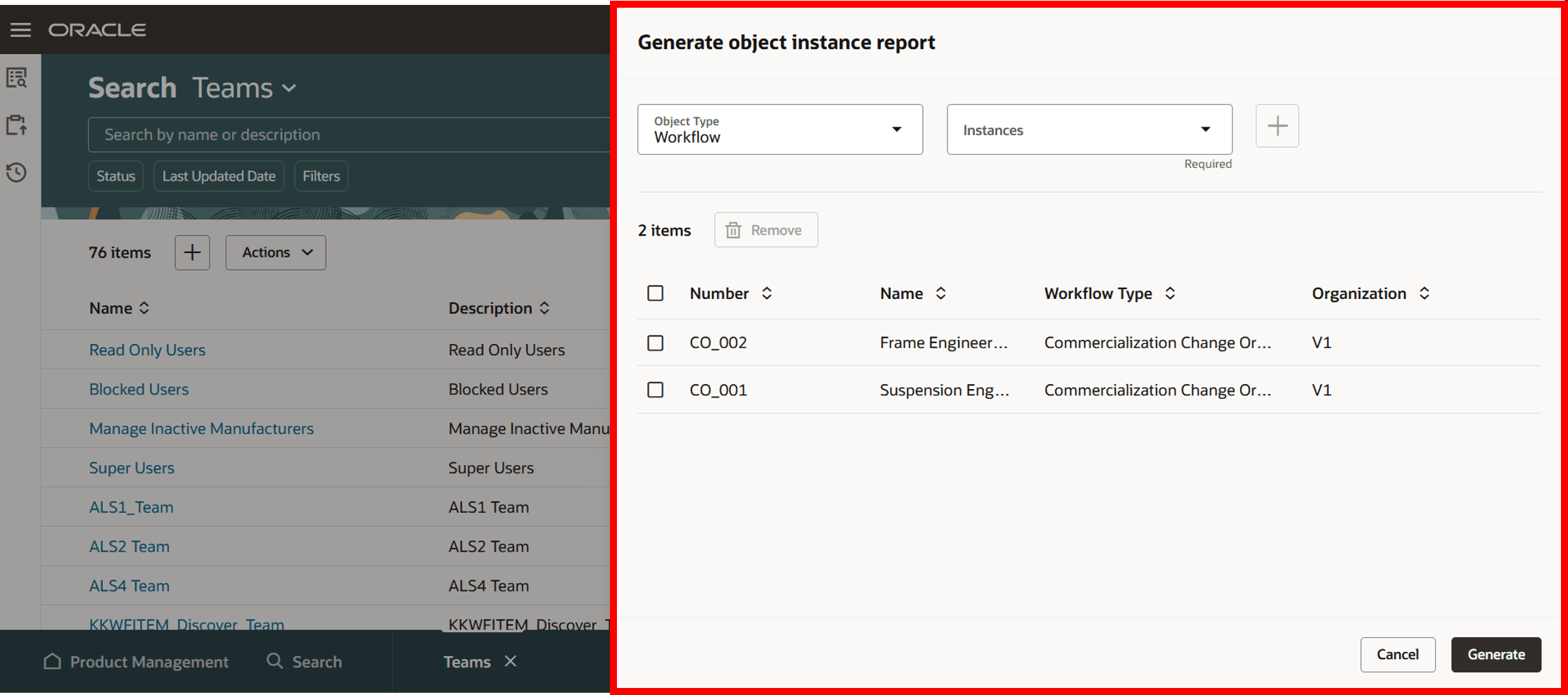 Generate Object Instance Report Drawer