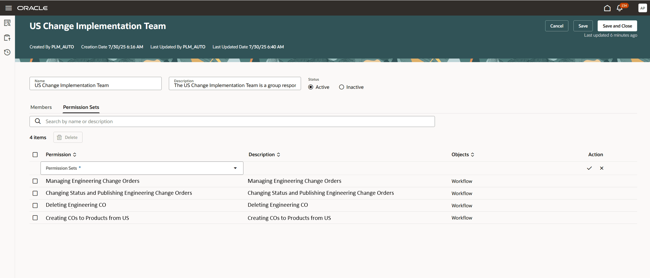 Permission Sets Tab on the Create Team Page