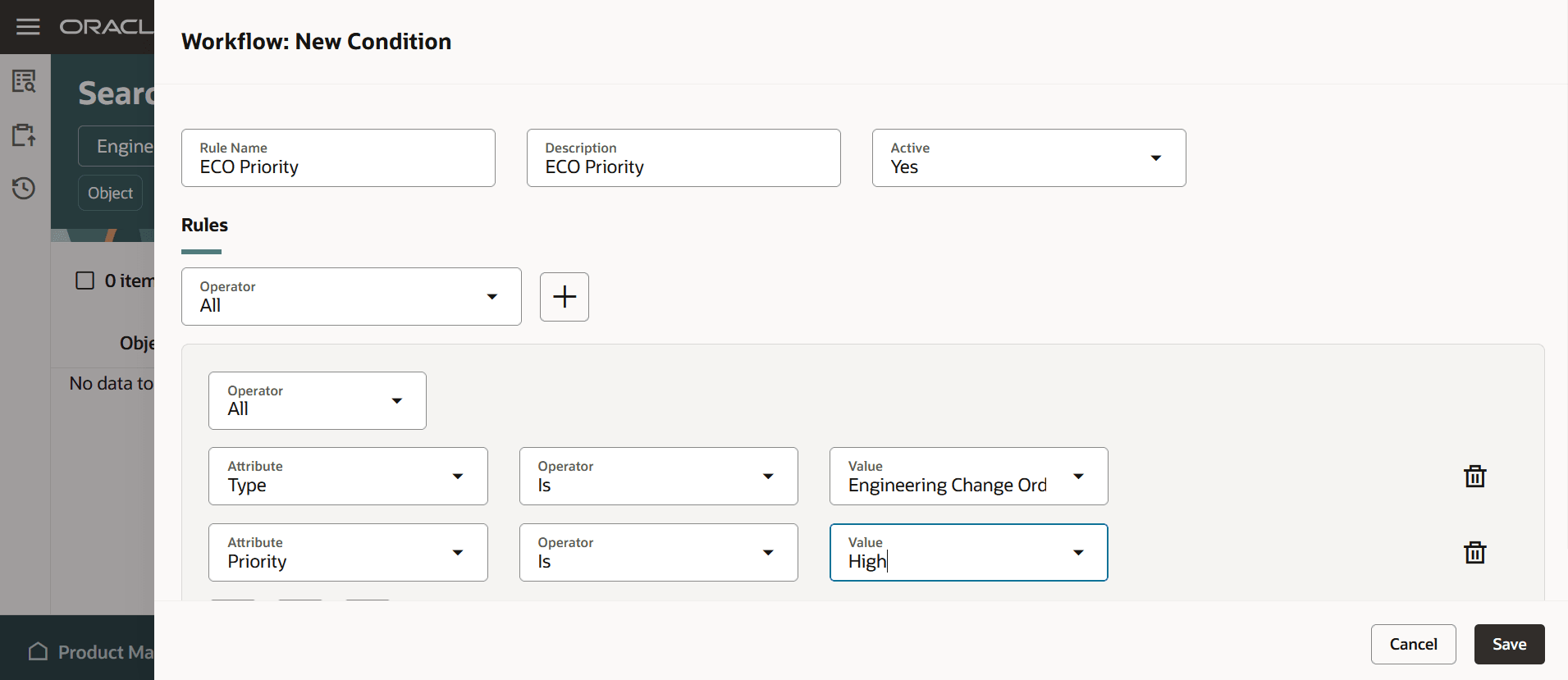 Create a Condition for Engineering Change Orders with High Priority