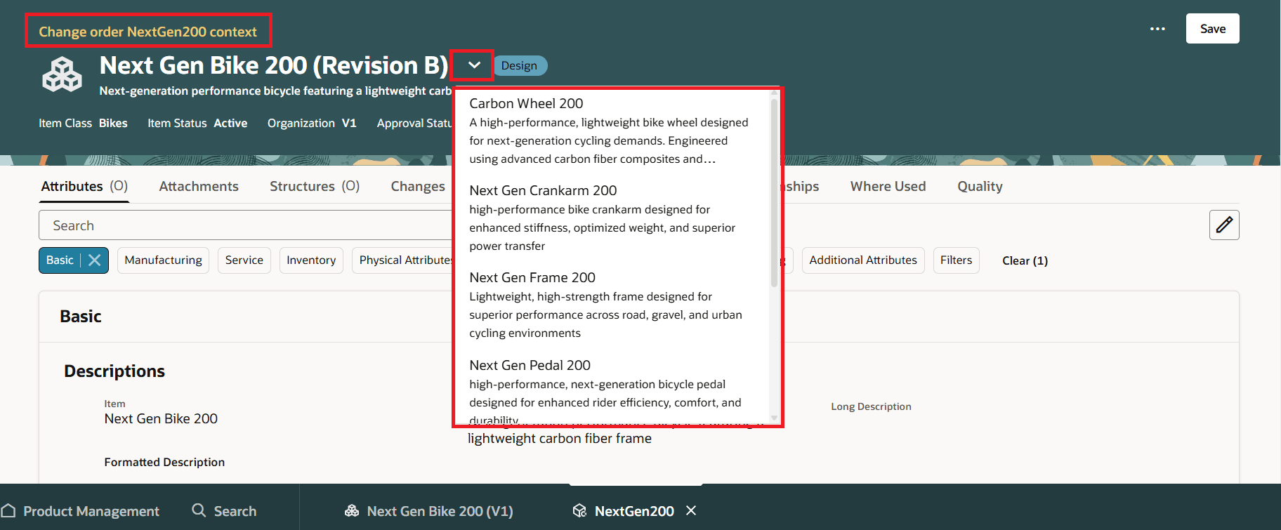 Hyper-Link to Indicate Change Order Context and Affected Objects on the Change Order