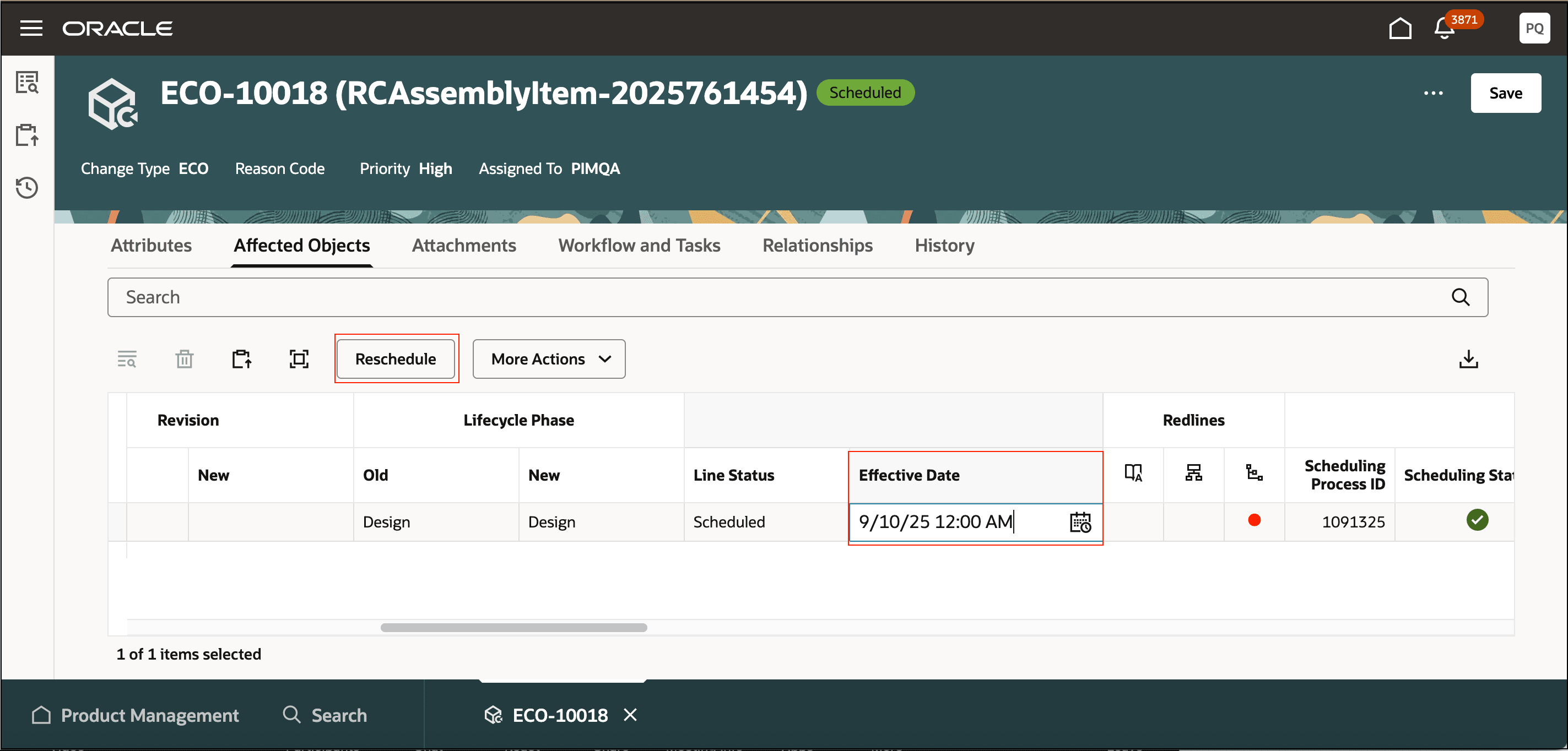 Reschedule Change Line.