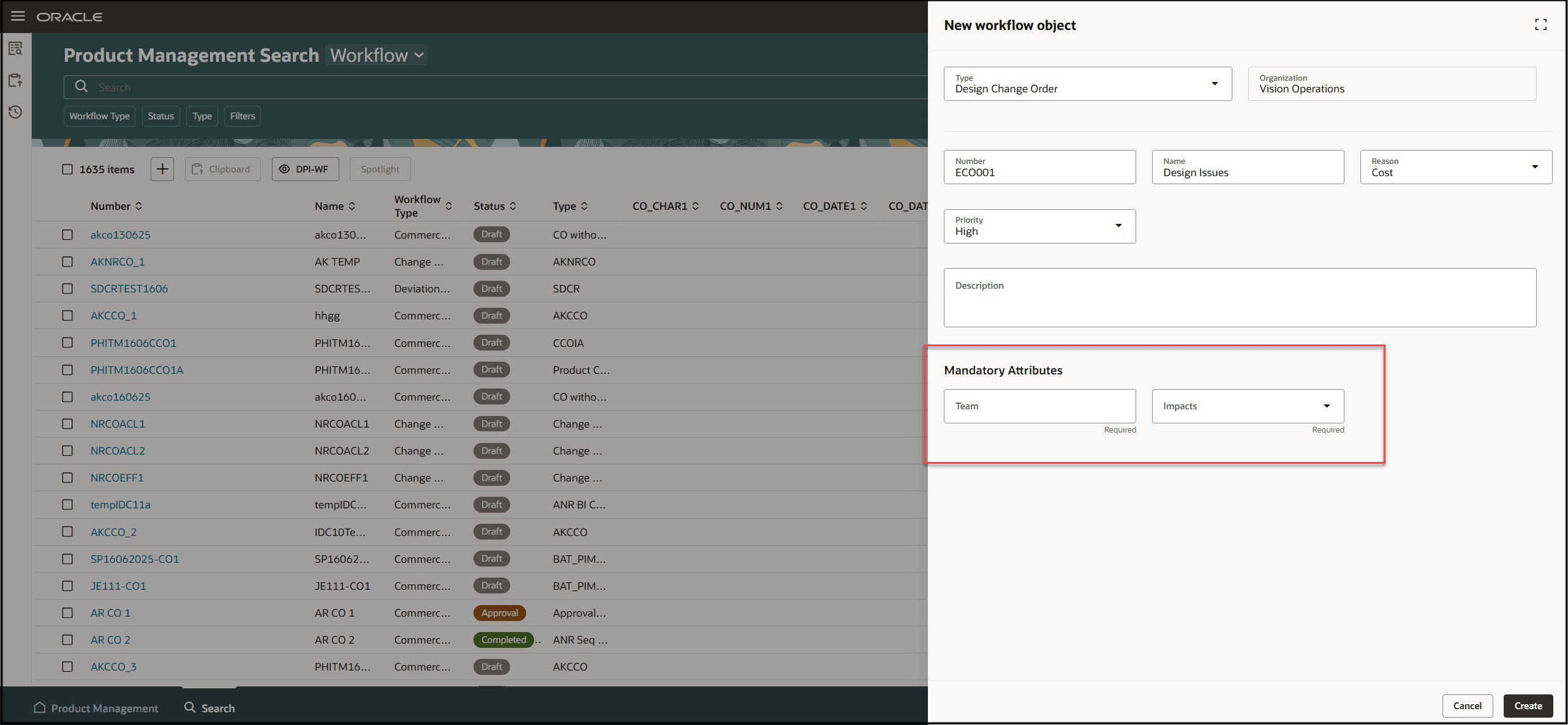 Required Descriptive Flexfield Attributes on the New Workflow Object Drawer