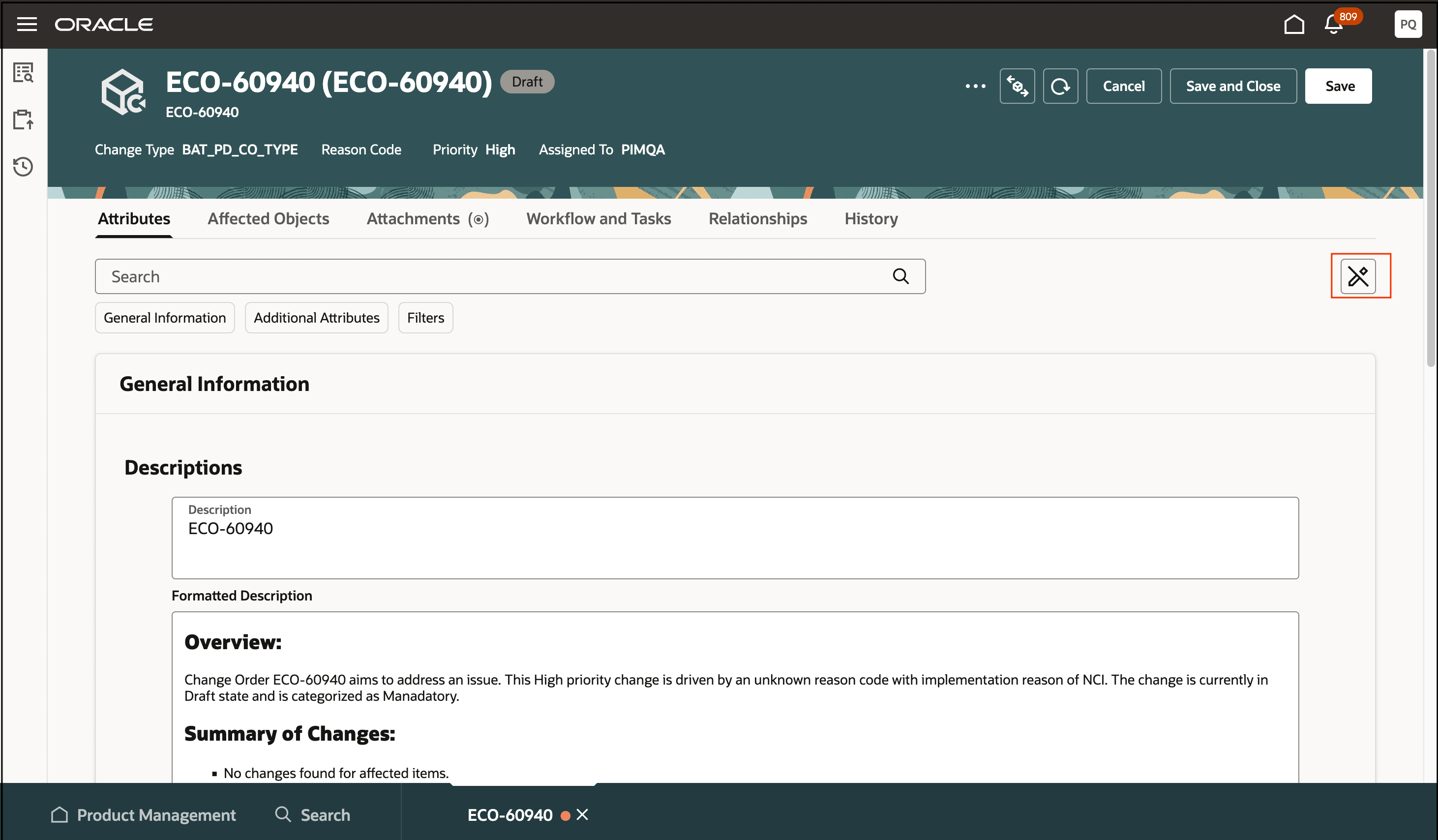 Workflow in Edit Mode With the Disable Edit Icon