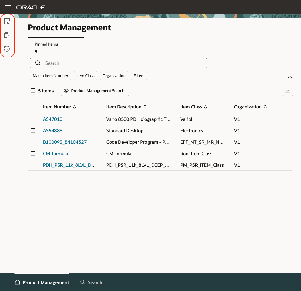 Saved Searches, Clipboard, and Recently Visited Icons