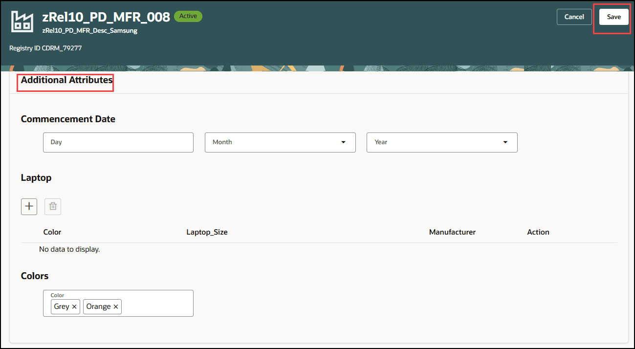 Manufacturer additional attributes section with out section level save