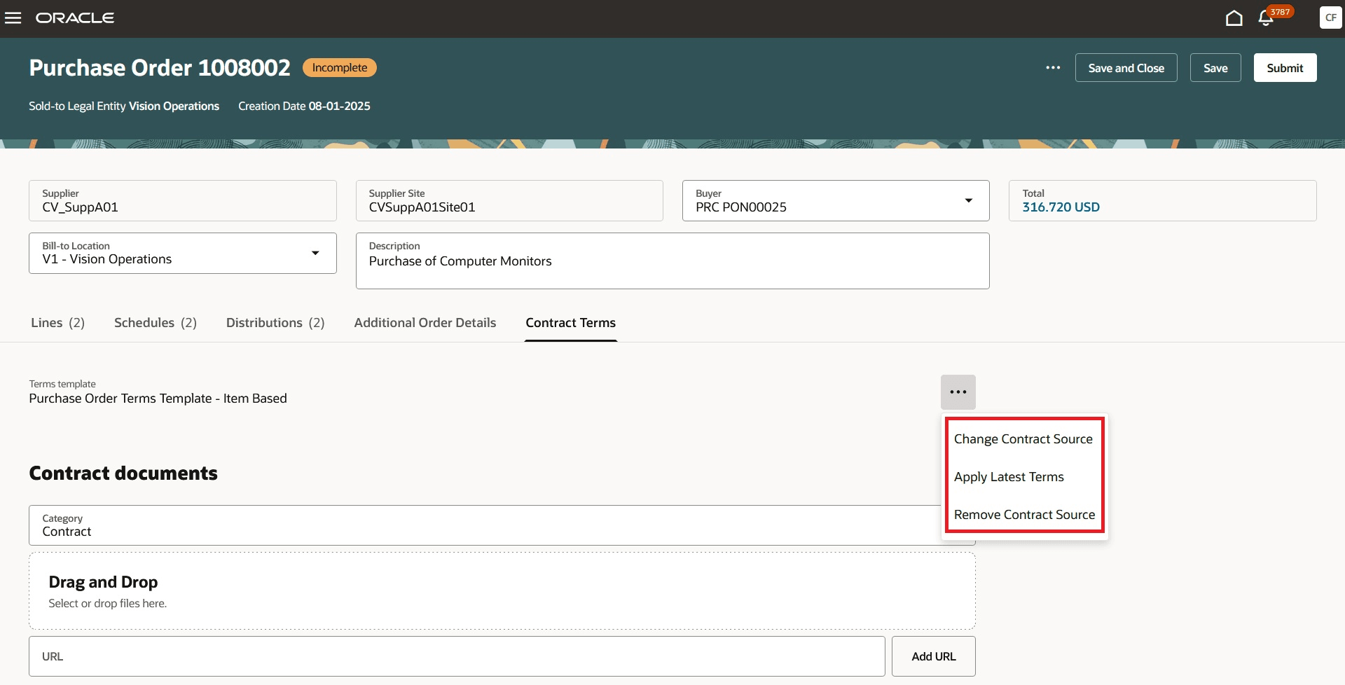 Fig: Available actions on contract terms