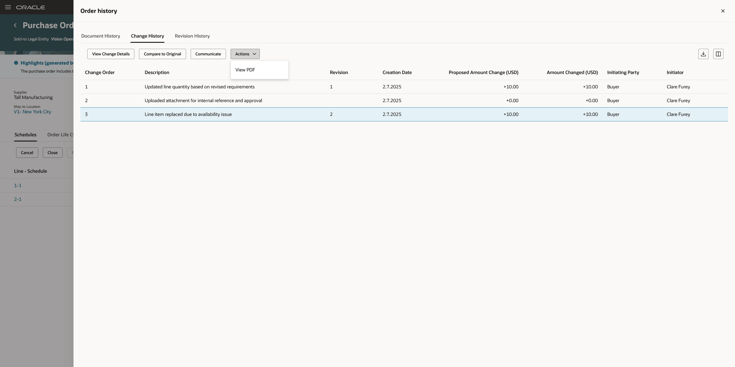 Change History Tab on Order History Drawer
