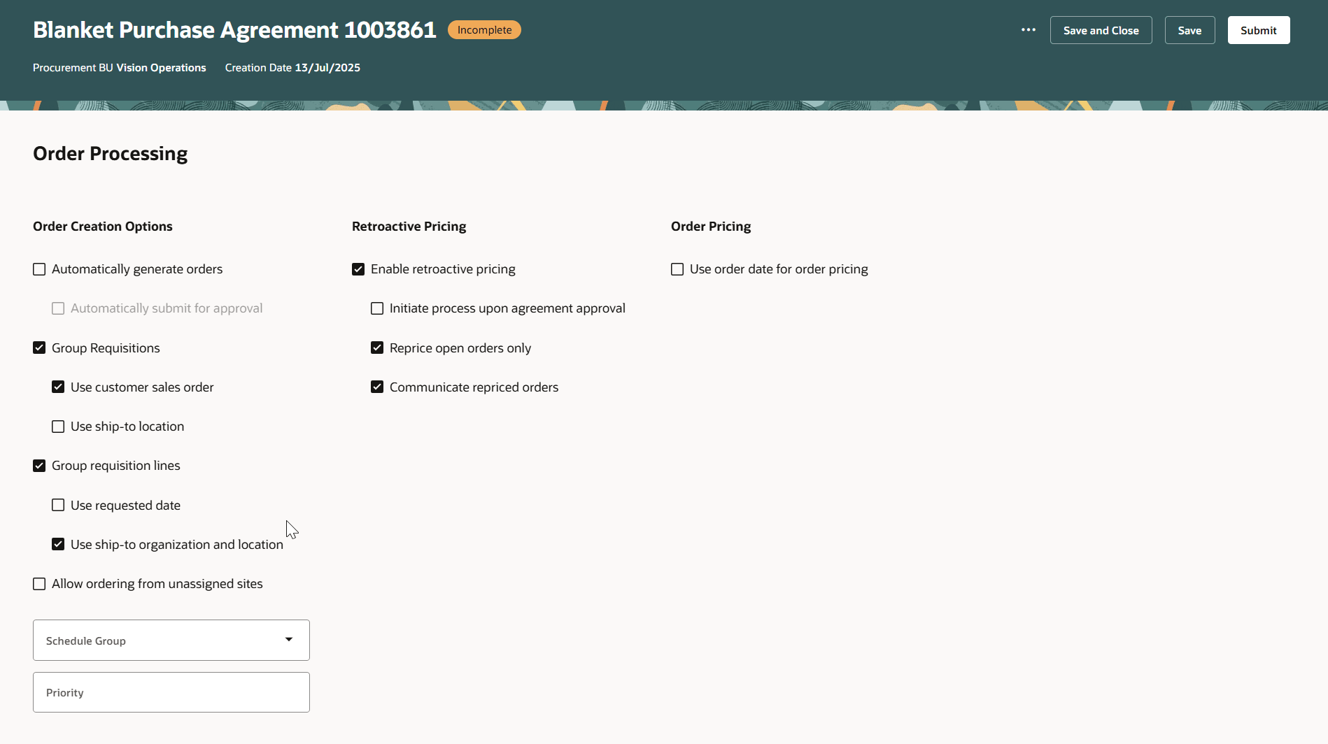 &nbsp;Order Processing Controls