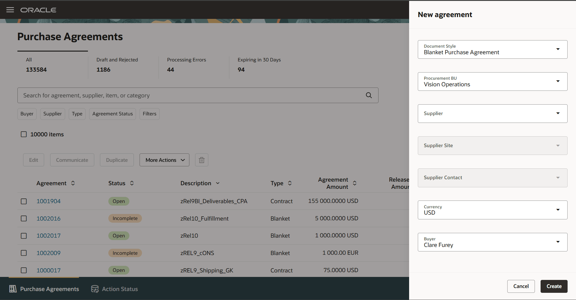 Enter Key Purchase Agreement Header Attributes in the New Purchase Agreement Header