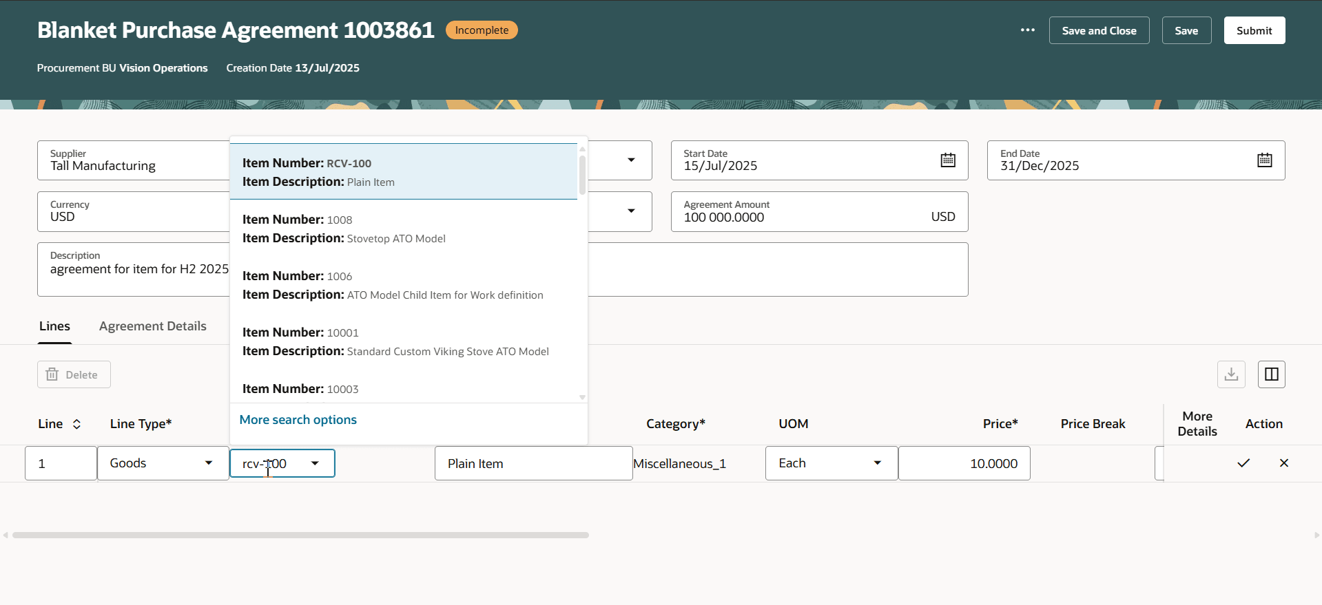 Search for Items on the Agreement Line Using the New Product Search Experience