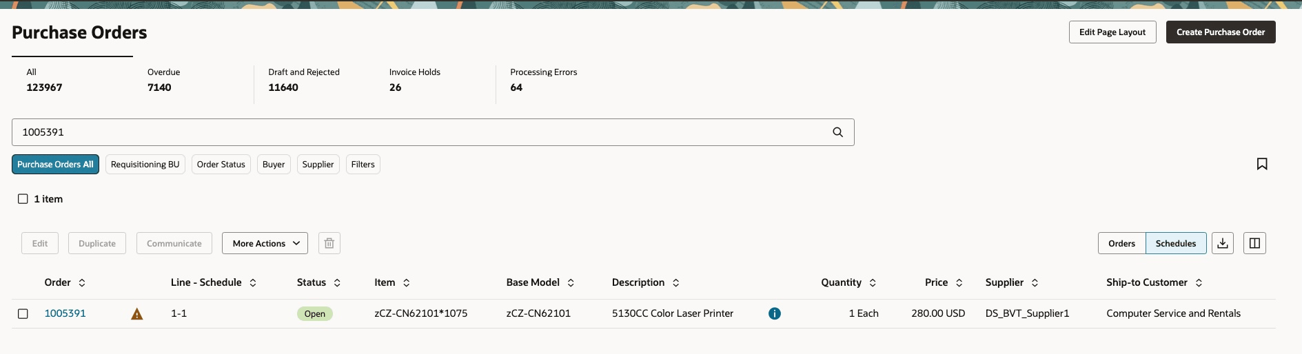 Indicator on Schedule Description for Configured Items