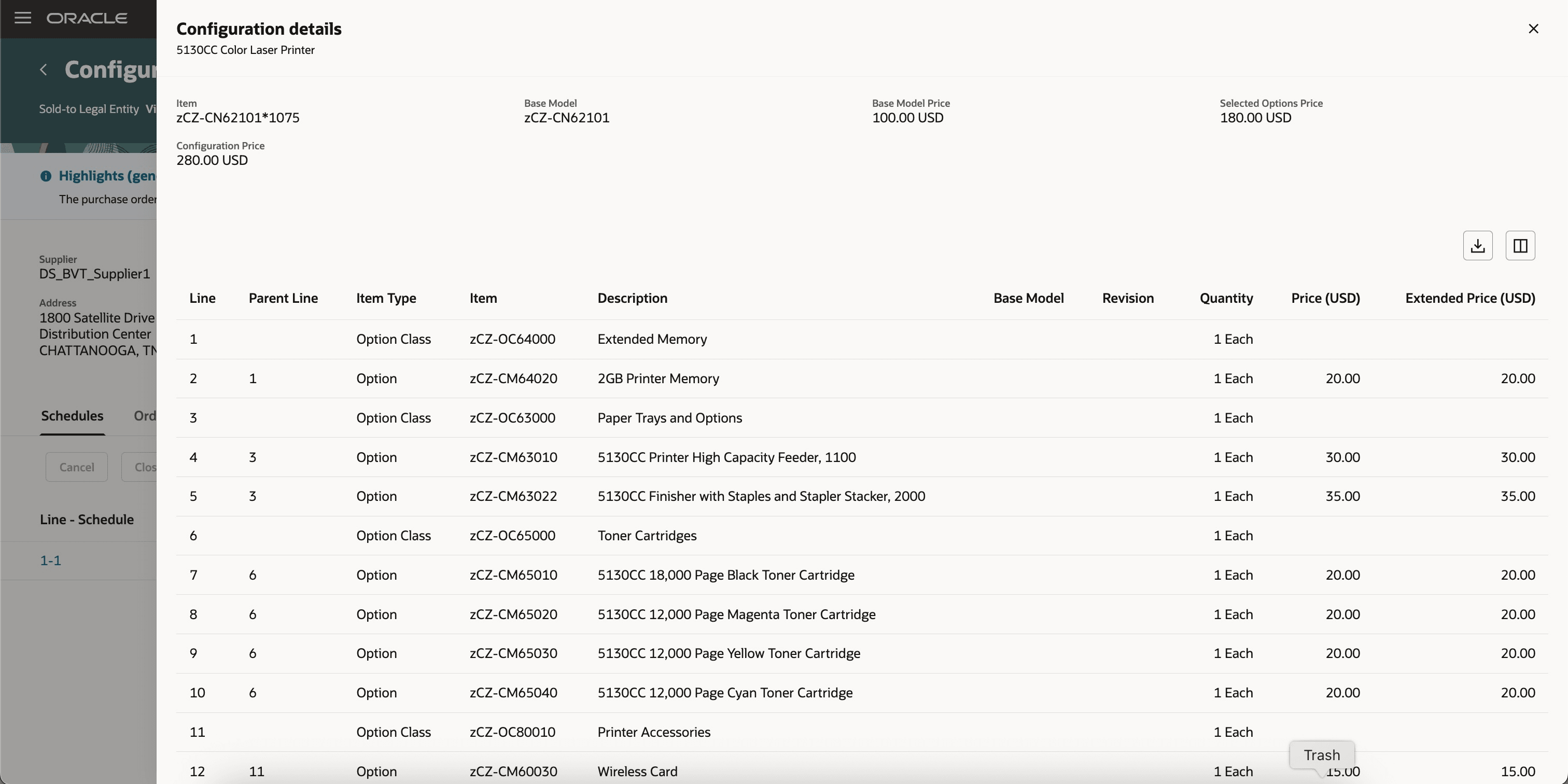 Read-Only Drawer Showing Configuration Components