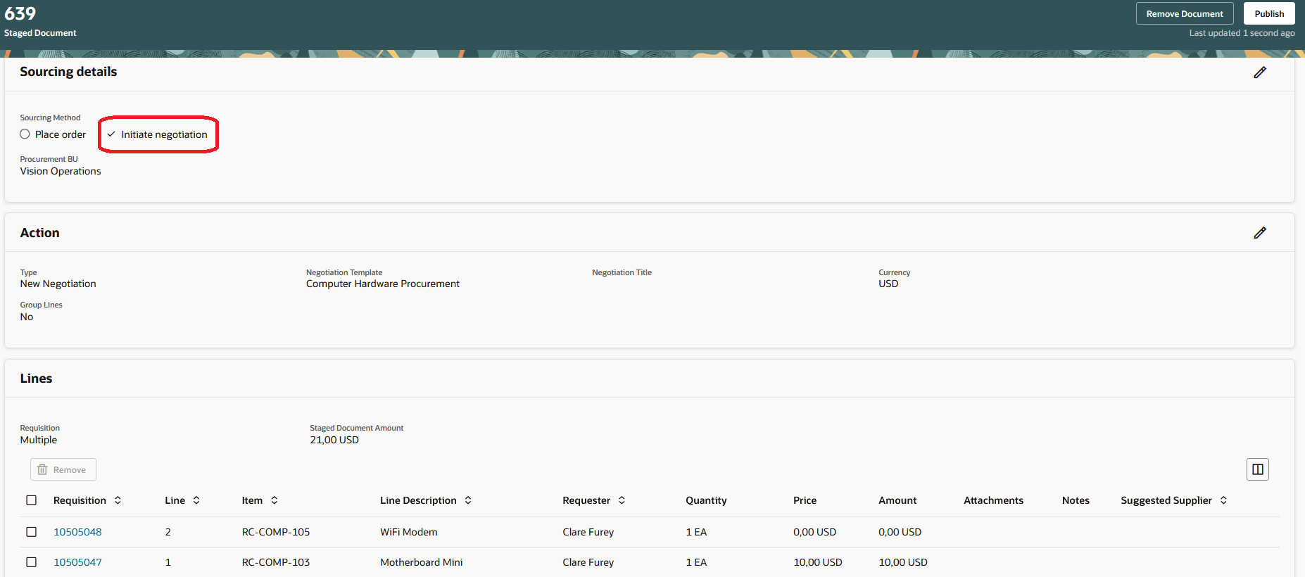Staged Document with Negotiation Sourcing Method