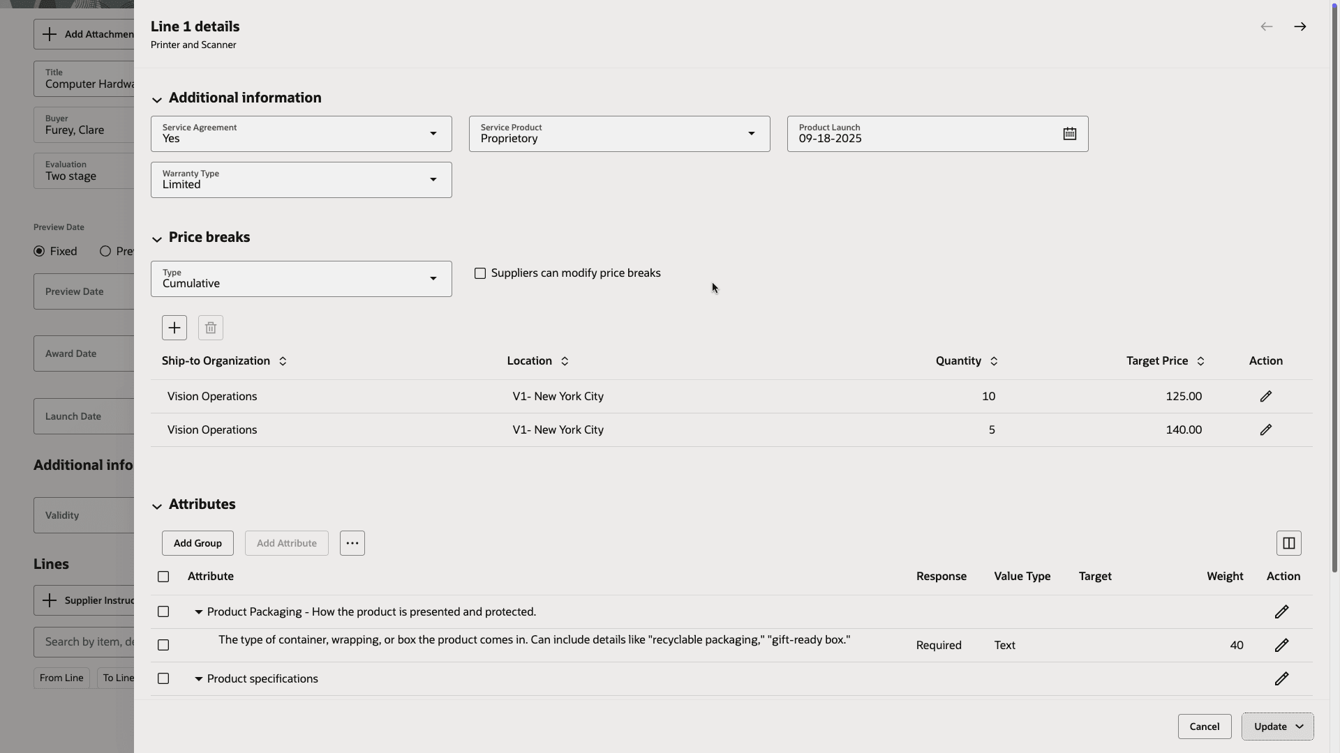 Line Details with Attributes and Price Breaks