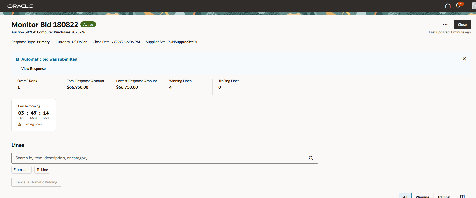 Automatic bid submission