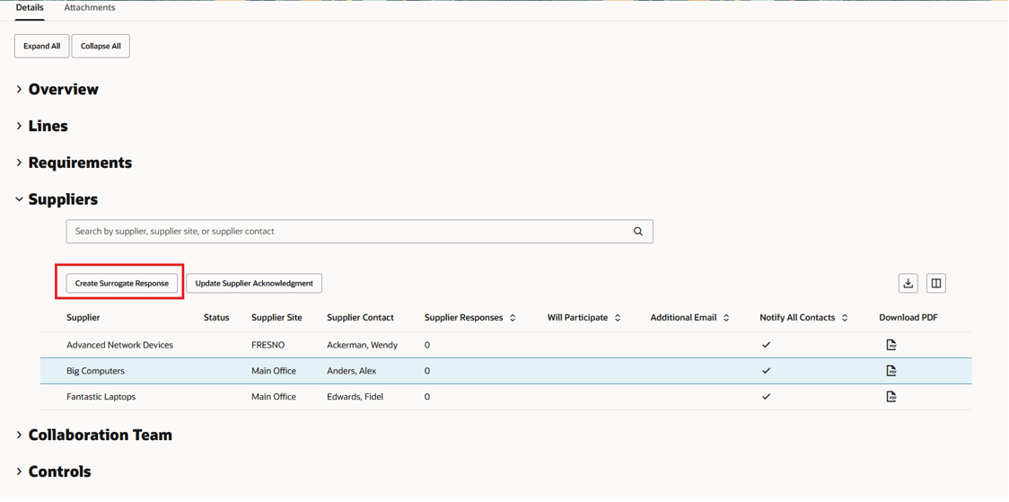 Create surrogate response (Suppliers table)