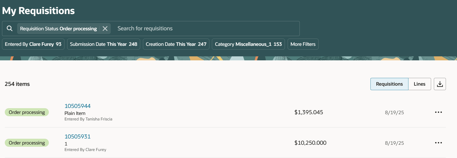 Requstion Status Filter to View Requisitions Pending Order Processing