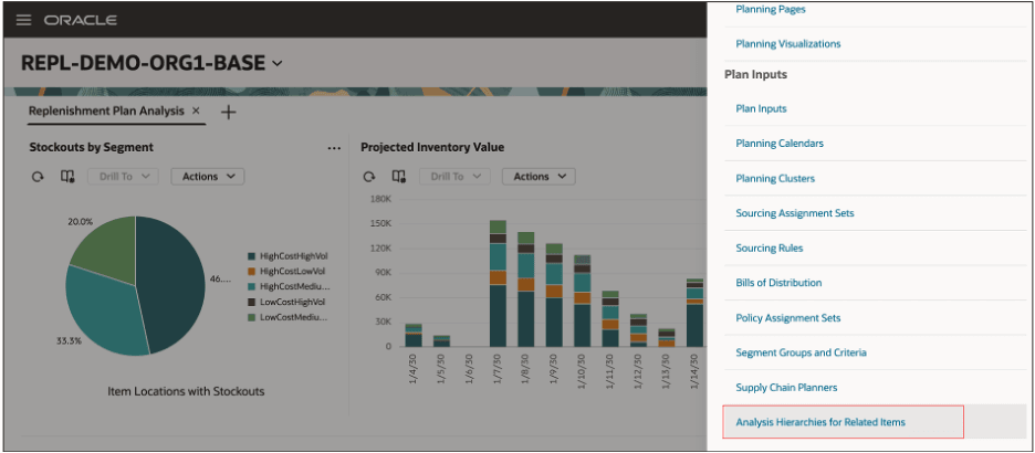Actions Drawer for Replenishment Plan