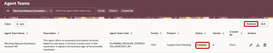 Published Status for Agent Team