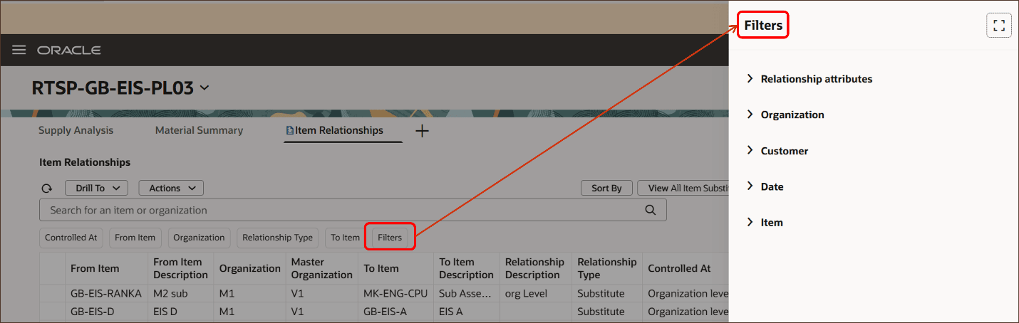 Opening the Filters Drawer