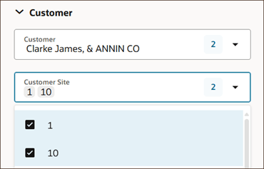 Select Customer Sites for the Specified Customer