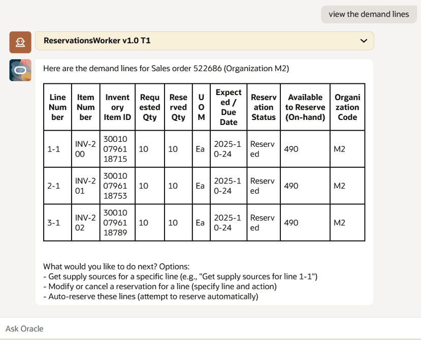 Search demand lines for a demand document