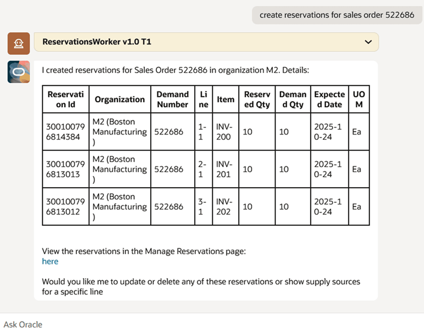 Create reservations for a sales order