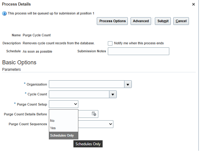 Purge Cycle Count Schedules