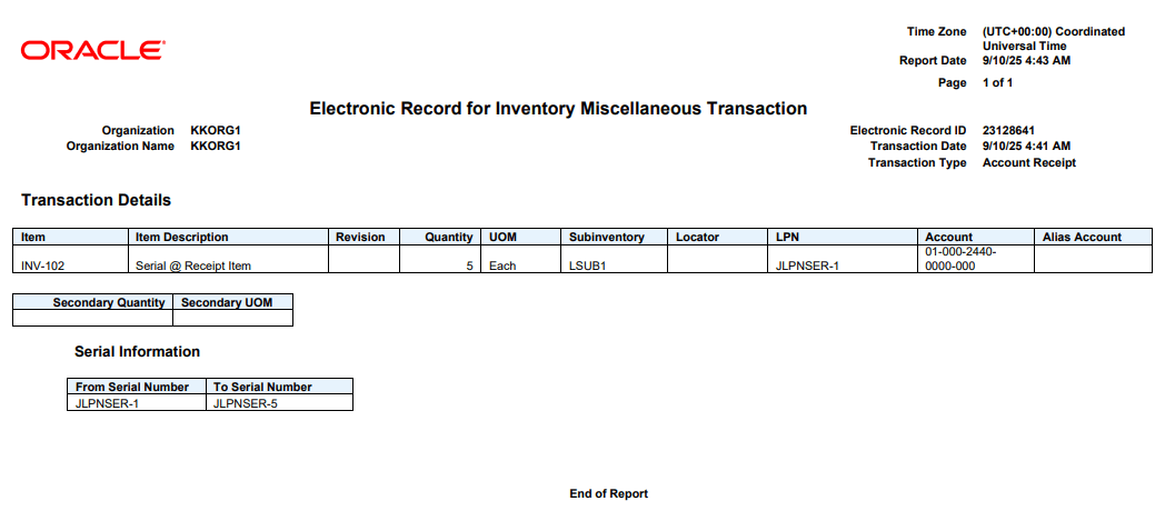 Miscellaneous Transaction with LPN Details