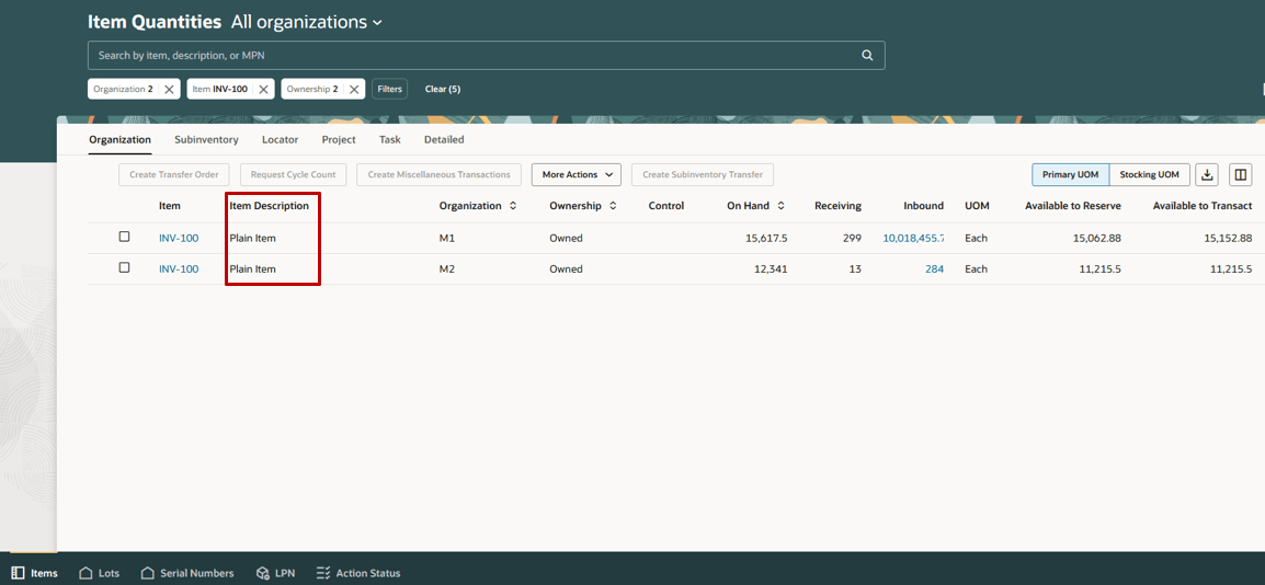 Addition of Item Description