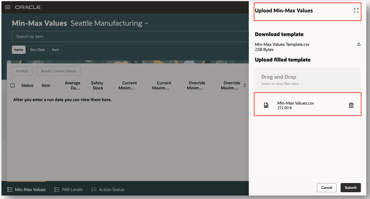 Upload Min-Max Values