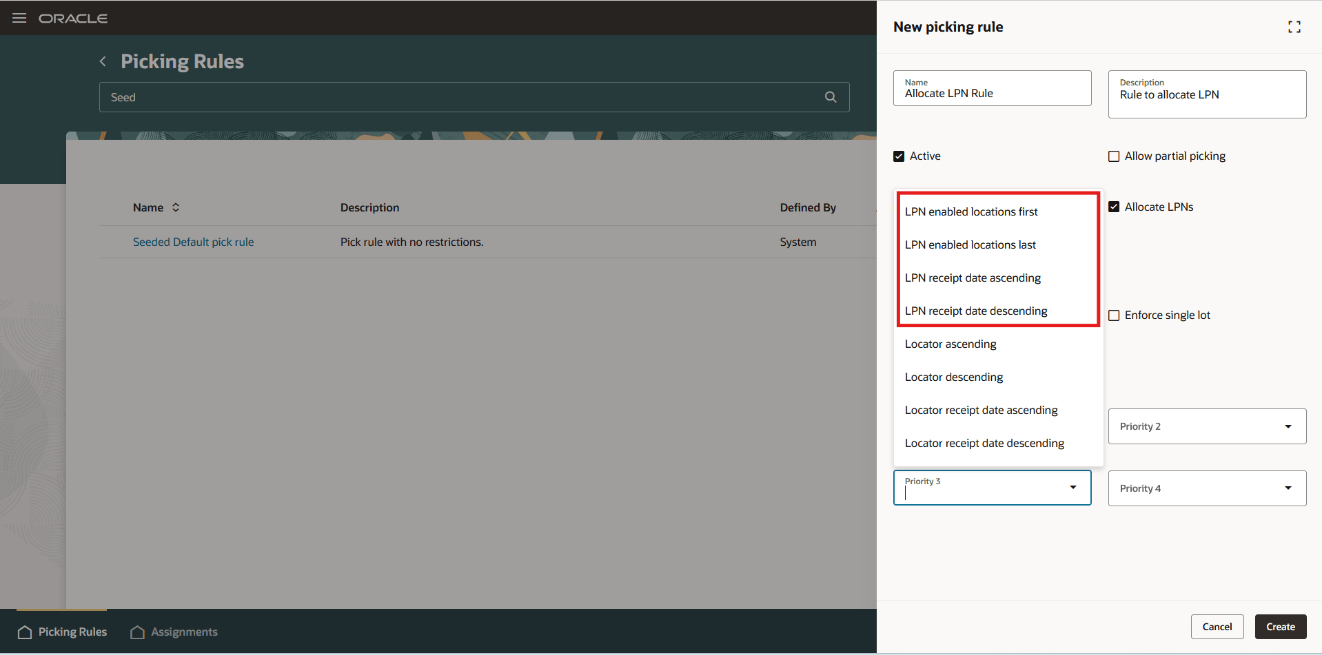 Picking Rule - Material Sort Criteria