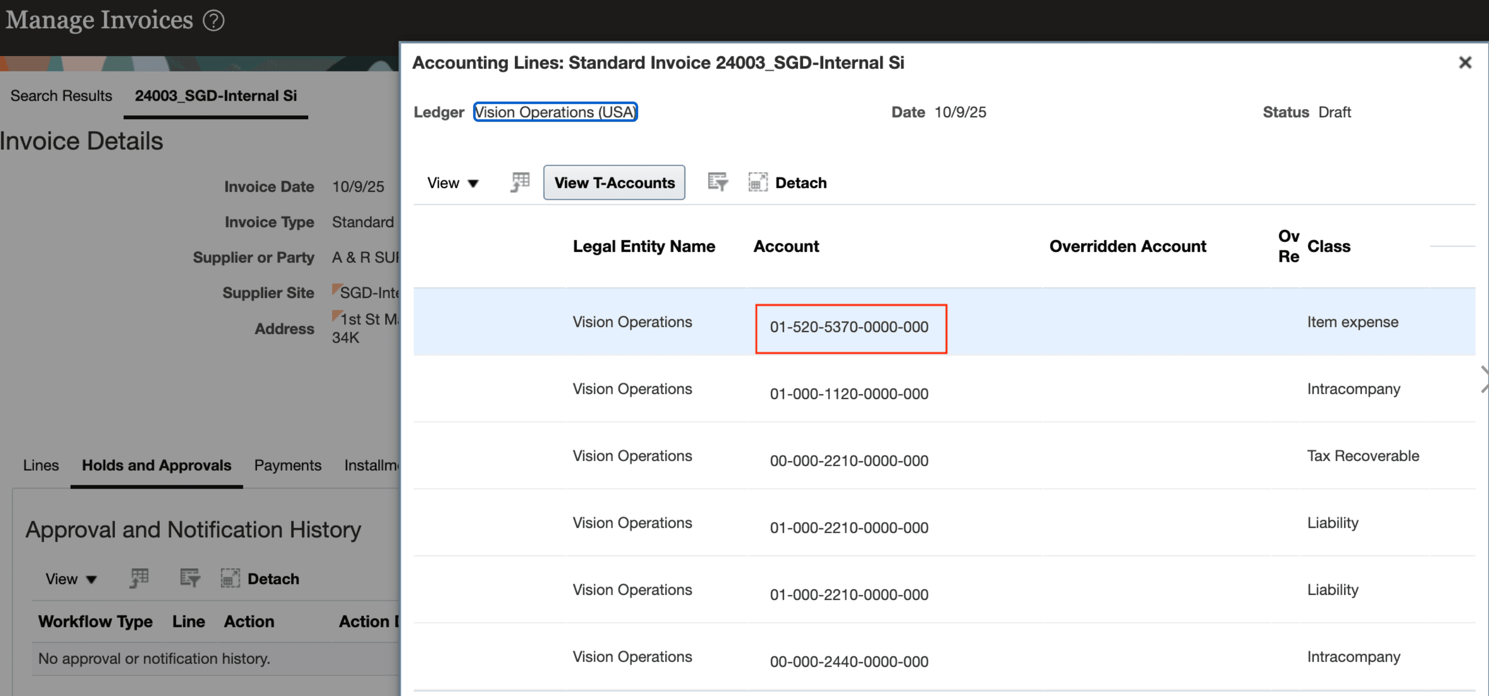 Intercompany Payables Invoice With the Same Account Information From Trade Receipt Accrual Event
