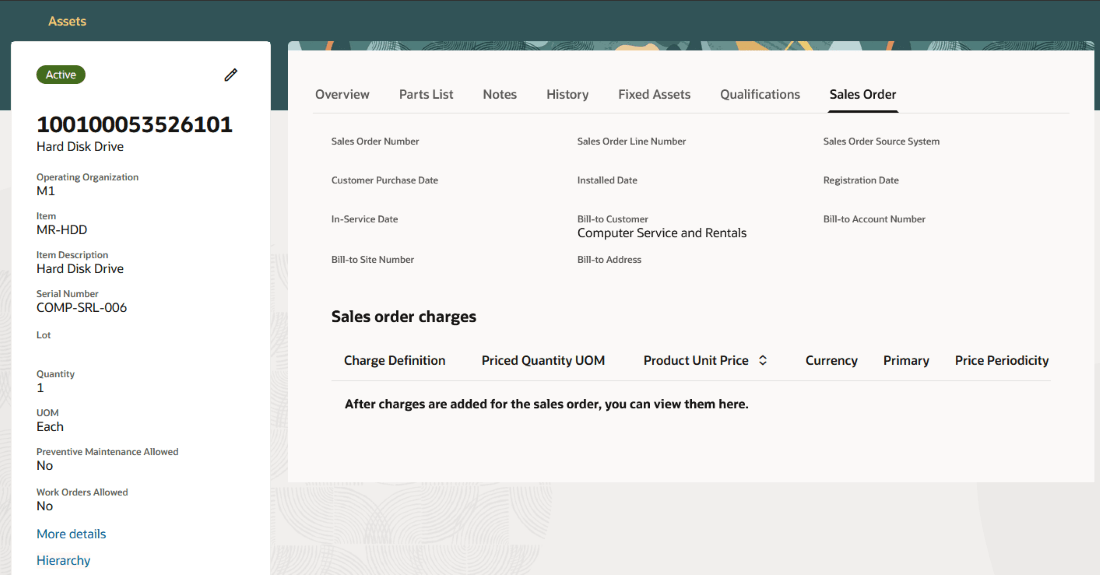 Asset Information Management: Sales Order