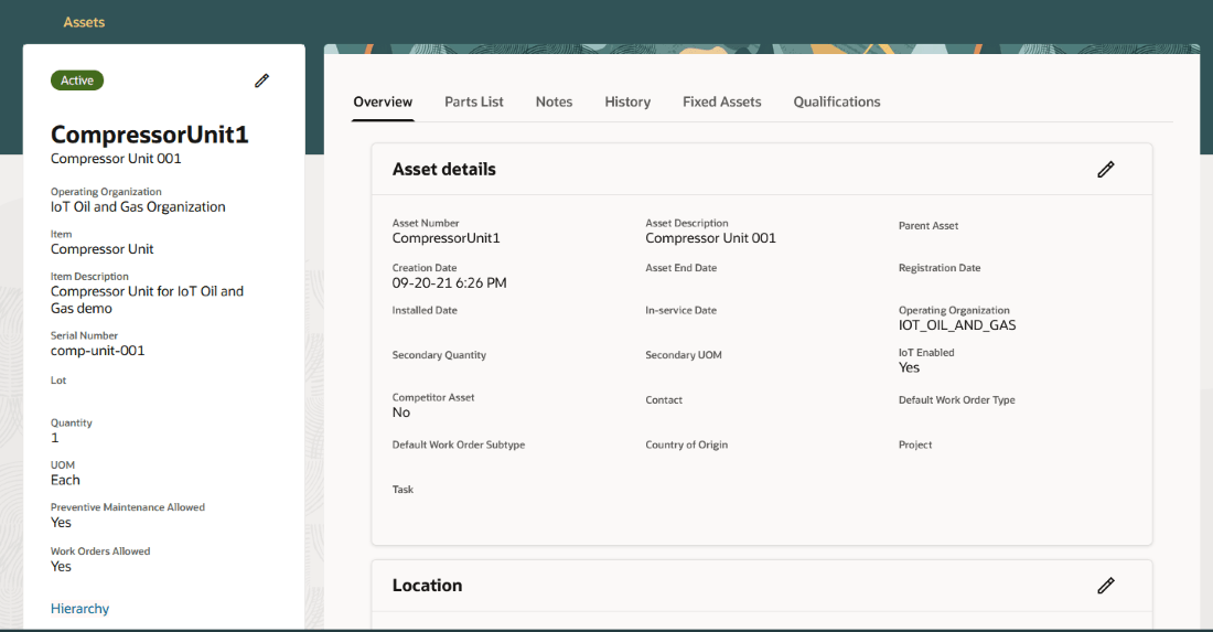 Asset Information Management: Asset Details