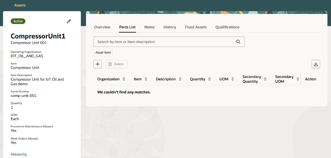 Asset Information Management: Parts List